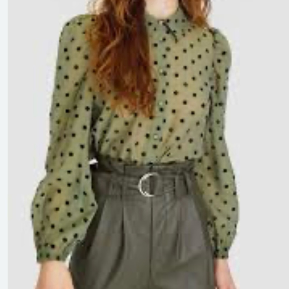 Stradivarius Green Graphic Long Sleeve Blouse with Peter Pan Collar